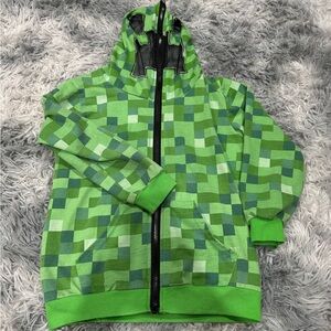 Green Pixel Print Kids Hooded Zip Jacket